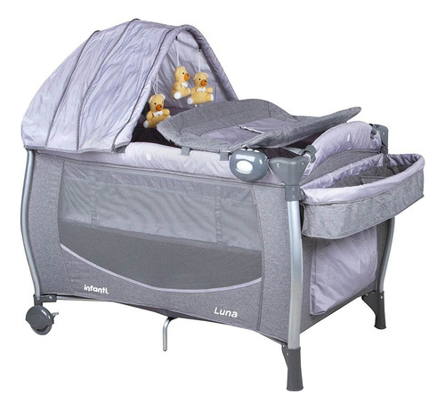 Cuna Playard Luna Grey Dots Infanti Color Gris Con Colchon