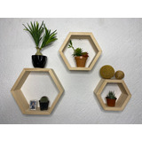 Set De 3 Repisas De Madera Hexagonal Minimalista Flotantes