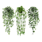 Plantas Artificiales Colgantes Decorativa Con Macetas 3 Pcs