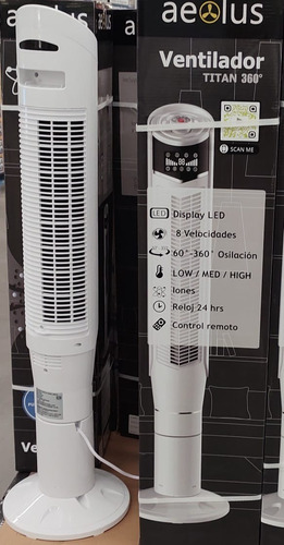 Ventilador De Torre 1.2 M 360° Aeolus 8 Vel Ionizador 