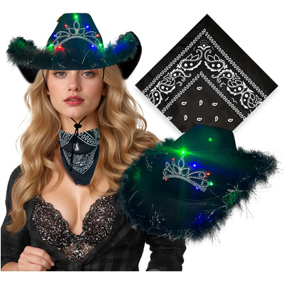 Sombrero Vaquero Texano Negro Tiara Led Paliacate Cowboy Negro Unitalla | MercadoLibre