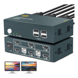 Conmutador Kvm Hdmi 2 Monitores 2 Ordenadores, 2 Puerto...