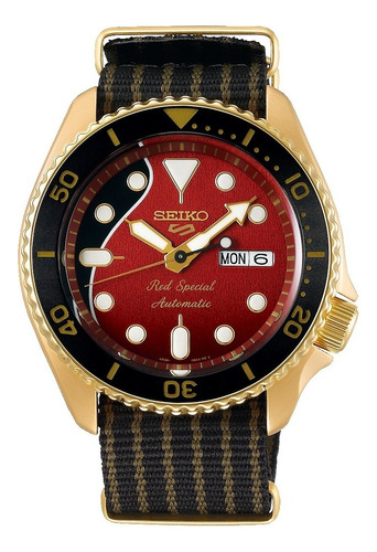 Reloj Seiko 5 Srph80 K1 Brian May Ed. Limitada Automático Color De La Malla Nato Color Del Bisel Negro Color Del Fondo Rojo Y Negro