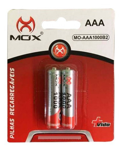 Pilhas Palito Recarregáveis Mox Pequena Aaa 1000mah 1.2v