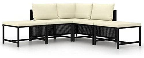 Conjunto De Sofá Jardín Rattan Negro 5 Piezas.