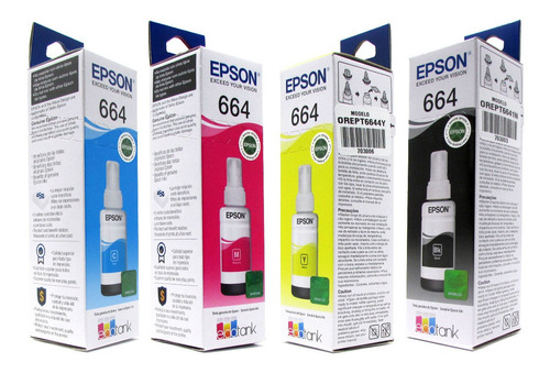 Kit 4 Tintas Epson T664 Originales L380 L395 L575 L1300