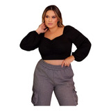 Crooped Plussizze Manga Longa Lindo