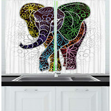 Cortinas De Cocina Ambesonne Batik, Elefante Grande Digital 
