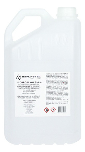 Álcool Isopropílico Isopropanol Implastec Galão 5 Litros