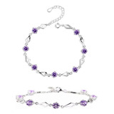 Pulsera De Plata Fina 925 Amatista Lila Púrpura