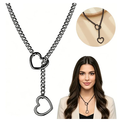 Collar Corazon Deslizante Cadena Dijes Para Pareja Acero Negro