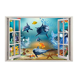 Adhesivo De Pared Para Ventanas Falsas 3d Ocean World, Tortu