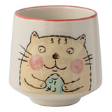 Vaso Cerámica Estilo Oriental 200ml Modelo Kawai Gatito Pez