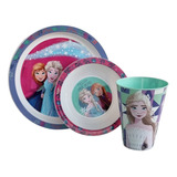 Set De Plato Playo Y Hondo + Vaso Infantil Diseño Frozen