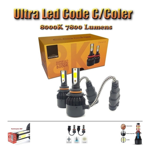 Ultra Led Code C/ Cooler H1 H3 H4 H7 H11 4300k 7600 Lumens