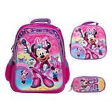 Kit Mochila Infantil Feminina Minnie Mouse 3d Com Lancheira