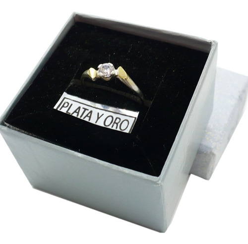 Anillo Mujer Plata 925 Y Oro Con Cúbic Compromiso Boda