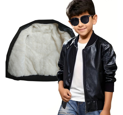 Chaqueta De Cuero De Moto Gruesa Para Adolescentes Y Niños