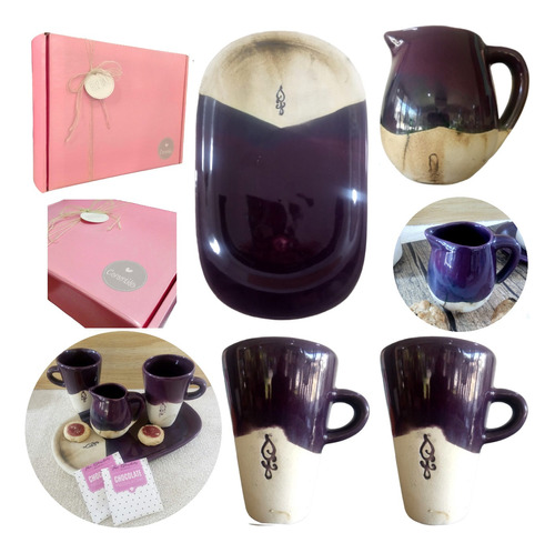 Set Desayuno Taza Cerámica Artesanal Box Regalo Kit Kvjv127