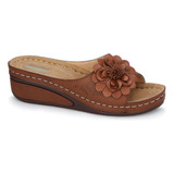 Zapato Alto Formal Prq43342 Flor Café Mujer Cosido