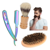 Kit 3pz Cuidado De Barba Cepillo - Porta Navaja - Brocha F