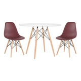 Kit Mesa Jantar Eames Wood 100 Cm 2 Cadeiras Eiffel Cores Cor Da Tampa Mesa Branco Com Cadeiras Marrom