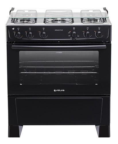 Fogão 5 Bocas Atlas Mônaco Plus Preto E Mesa Inox - Bivolt