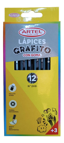 Lapices Grafito 12 Unidades  Artel 2 Hb Hexagonal Con /goma 