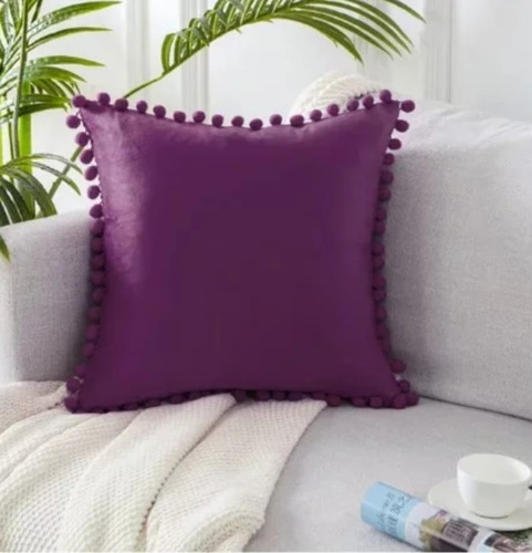 Funda Terciopelo Para Cojin Pompon Decorativas 45x45