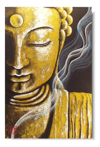 Quadro Buda Meditação Acrílico Pintado À Mão / Decoração Zen