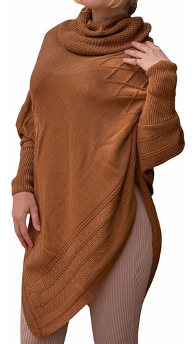 Blusa Poncho Kimono Tricot Inverno Tam. Único Caramelo Em 6x