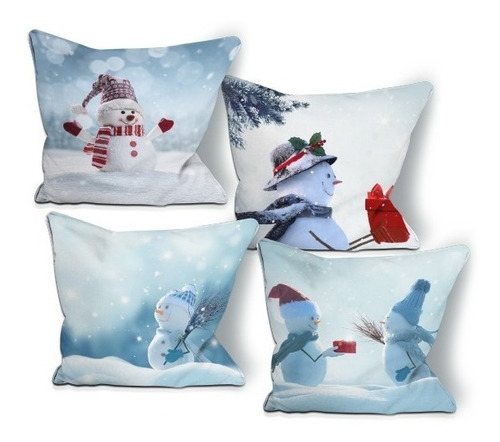 Kit 4 Almofadas Cheias Decorativas Boneco De Neve Natal