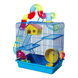 Gaiola Hamster Com Casa Grande Completa 3 Andares Tubo Azul