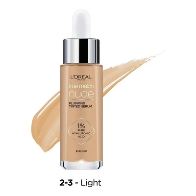 L'Oréal Paris True Match Sérum Rellenador con Color, Base de Maquillaje en Sérum con Ácido Hialurónico, Acabado Luminoso, Piel Uniforme y Radiante, Tono Light 2-3, 30 ml | Envío gratis