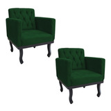 Kit 2 Poltronas Cadeiras Decorativas Classic Suede Verde Sal