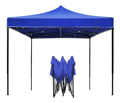 Toldo 3x3 Plegable Metálico Inoxidable Lona Azul