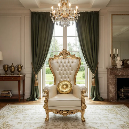 Sillón Dubái Trono Dorado Con Blanco, Cedro Muebles Santimo