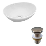 Cuba De Porcelana Cerâmica Louça Oval + Válvula Click Inox