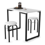 Conjunto Mesa Cozinha Prattica Industrial 90cm Com 2 Bancos Cor Da Tampa Branco Cor Dos Pés Preto