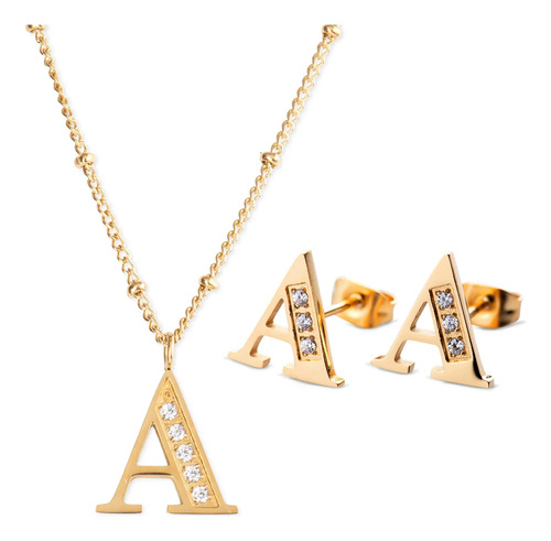 Juego Joyería Mujer, Collar Aretes Inicial Letras Luckyly | Envío gratis