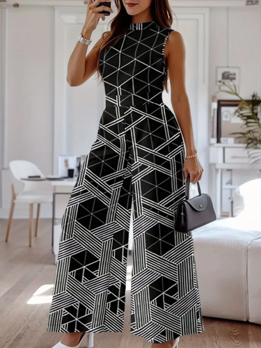Mono De Mujer Con Estampado Plisado De Pernera Ancha