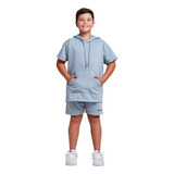 Conjunto Infantil Menino Camisa Canguru E Shorts Moletom