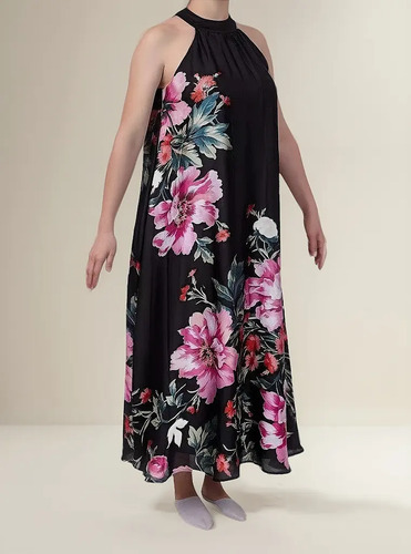 Maxi Vestido Negro Floreado Cklass 973-75