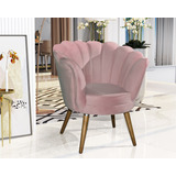 Poltrona Decorativa Estofada Pétala Veludo Pé Palito Quarto Cor Rose