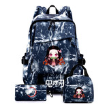 Mochila Escolar De Kimetsu No Yaiba,zmshop Bolsas Escolares Impermeables Demon Slayer,con Portabolígrafos + Bolsa De Almuerzo