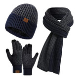 Gorro Invierno For Hombre, Guantes, Bufanda Larga, Conjunto