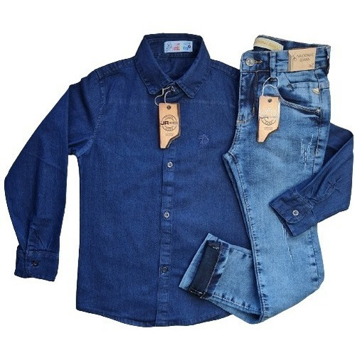 Kit Calça Jeans Infantil Masculina Menino + Camisa Jeans