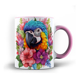 Caneca Xicara Color Brasil Arara Azul Flores Macaw 24