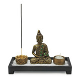 Jardim Zen Buda Hindu + Castiçal + 8 Varetas Incenso + Vela