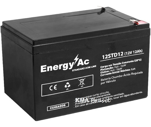 Bateria Selada Agm 12v 12ah Energy-ac P/ Nobreak - 12std12